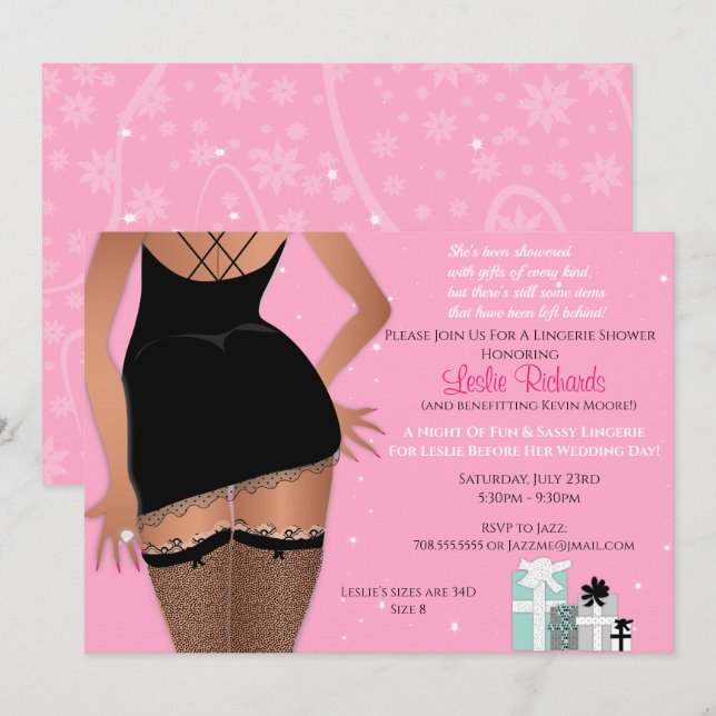 Invitación a la ducha de novia de la lencería rosa (Anverso / Reverso)