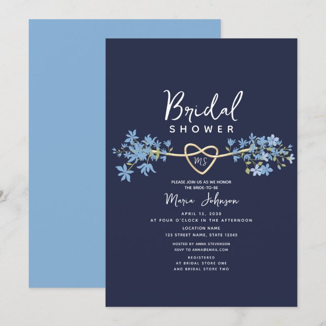 Invitación a la ducha de novia de la Marina Azul d (Anverso / Reverso)