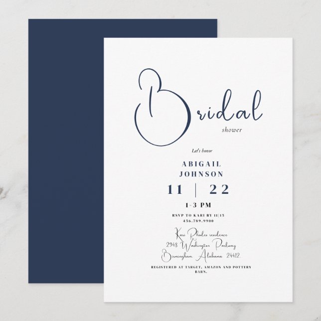 Invitación a la ducha de novia de la Marina modern (Anverso / Reverso)