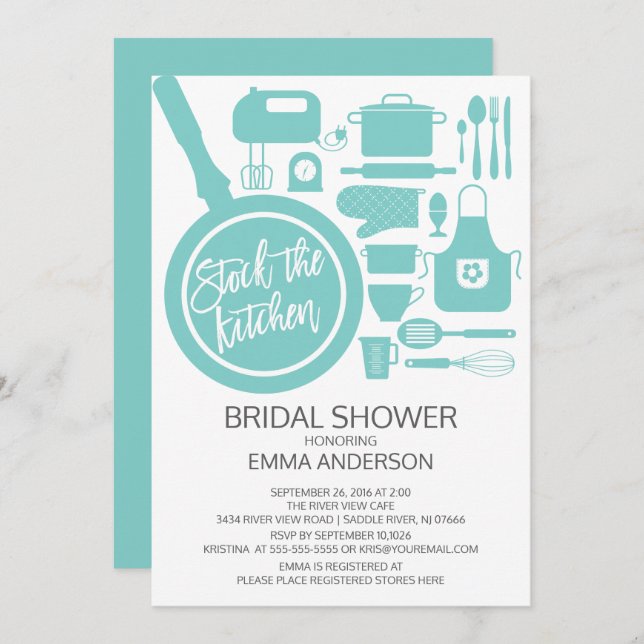 Invitación a la ducha de novia de la moderna cocin (Anverso / Reverso)