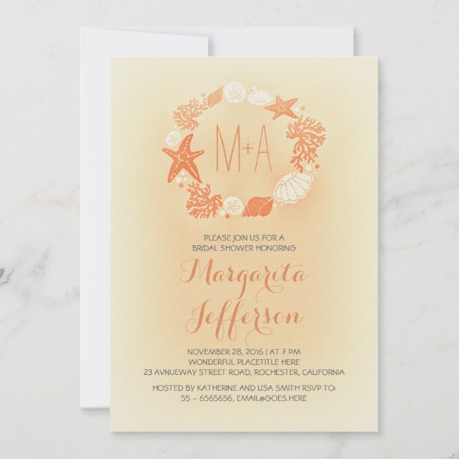 invitación a la ducha de novia de la playa de wrea (Anverso)