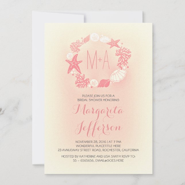 invitación a la ducha de novia de la playa de wrea (Anverso)