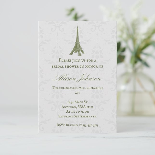 Invitación a la ducha de novia de la Torre Eiffel  (Anverso de pie)