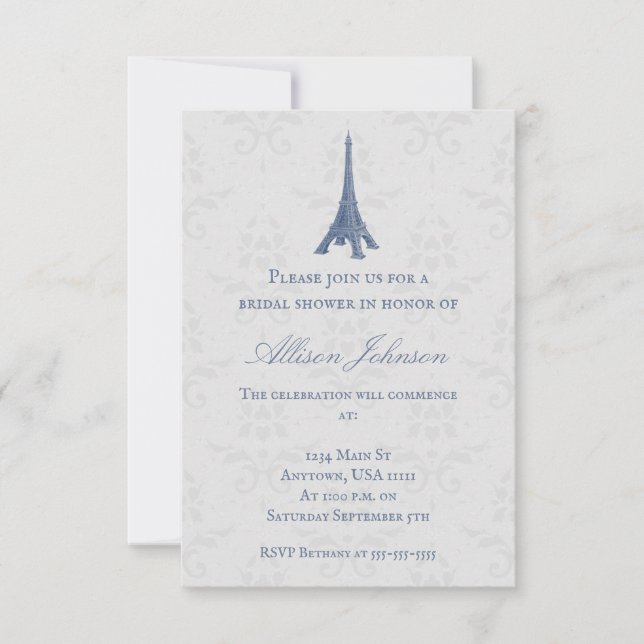 Invitación a la ducha de novia de la Torre Eiffel  (Anverso)