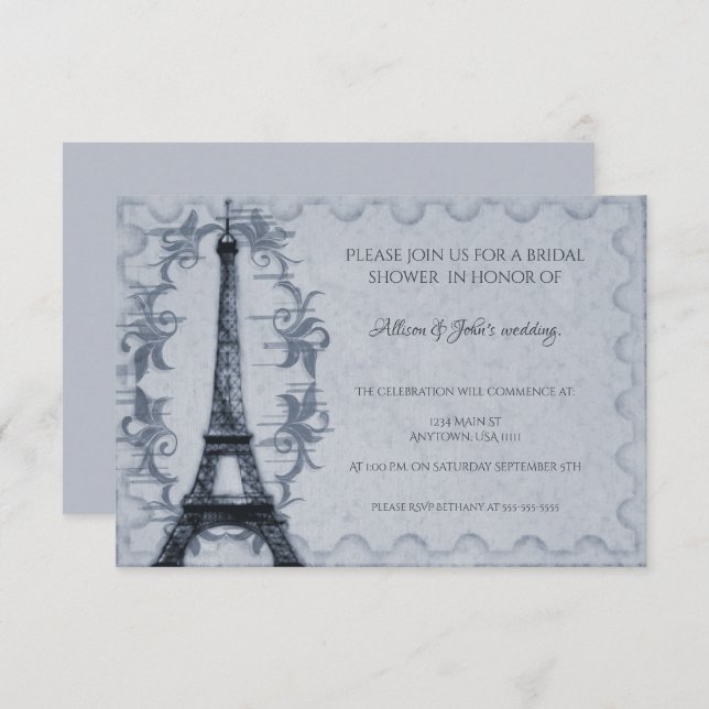 Invitación a la ducha de novia de la Torre Eiffel  (Anverso / Reverso)