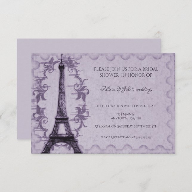 Invitación a la ducha de novia de la Torre Eiffel  (Anverso / Reverso)