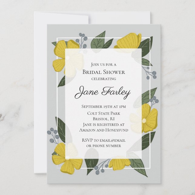 Invitación a la ducha de novia de las flores amari (Anverso)