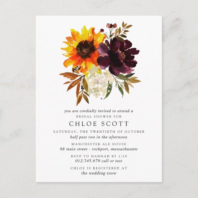 Invitación a la ducha de novia de las flores de ot (Anverso)