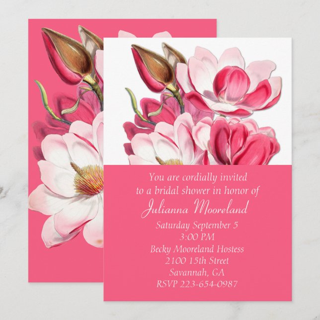 Invitación a la ducha de novia de las Magnolias Ro (Anverso / Reverso)