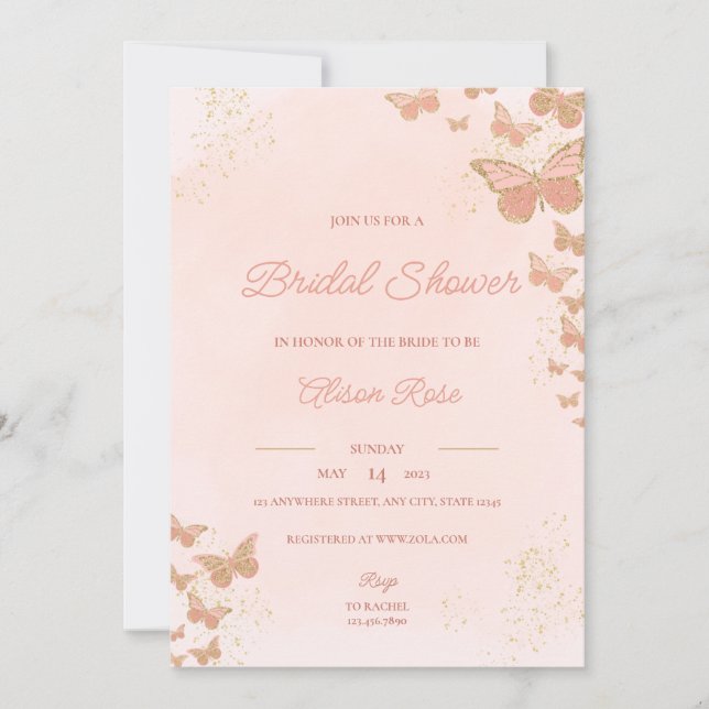 Invitación a la ducha de novia de las mariposas (Anverso)