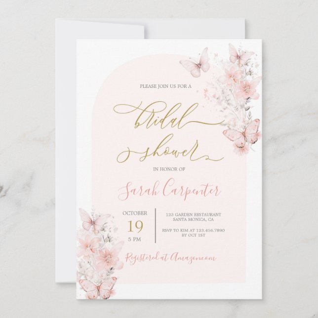 Invitación a la ducha de novia de las mariposas (Anverso)