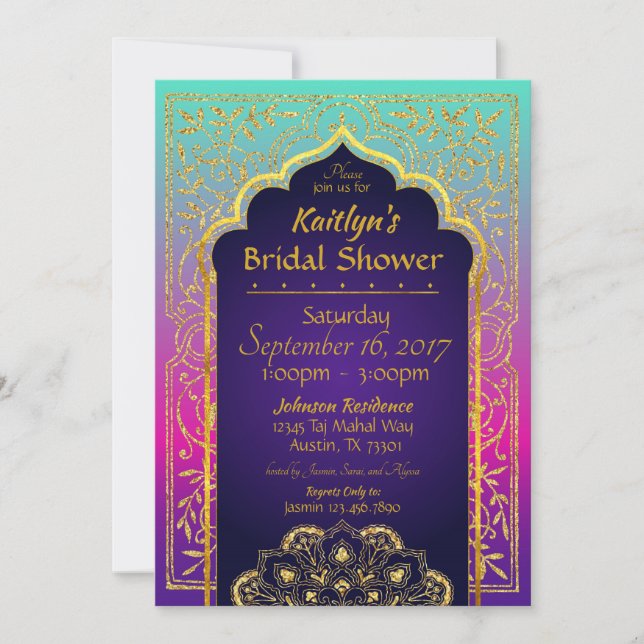 Invitación a la ducha de novia de las noches árabe (Anverso)