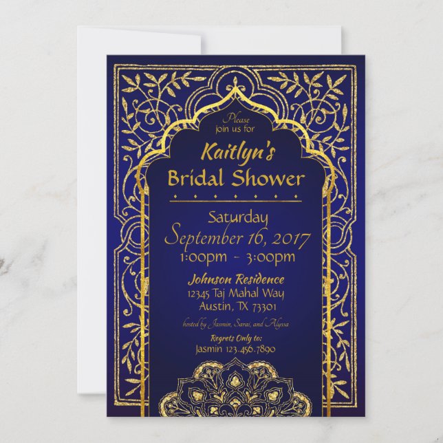 Invitación a la ducha de novia de las noches árabe (Anverso)