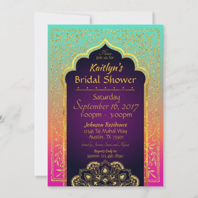 Invitación a la ducha de novia de las noches árabe (Anverso)