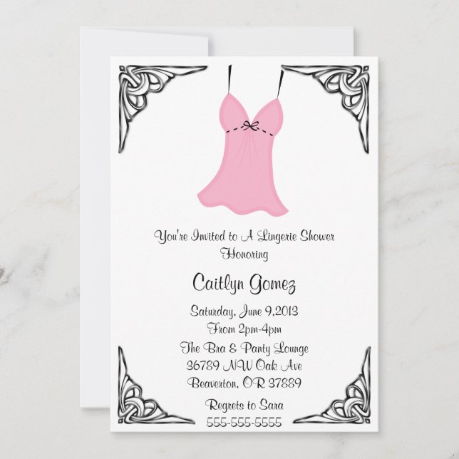 Invitación a la ducha de novia de lencería negra y (Anverso)