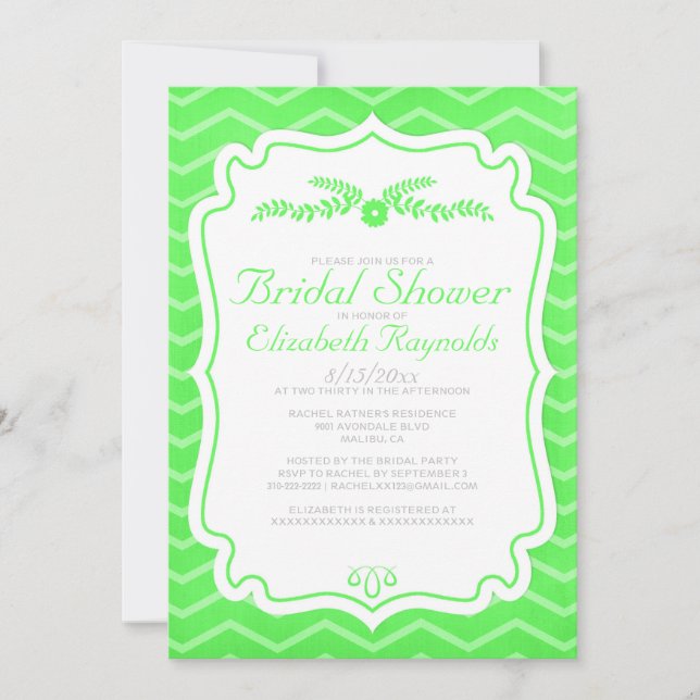 Invitación a la ducha de novia de Lime Green Chevr (Anverso)