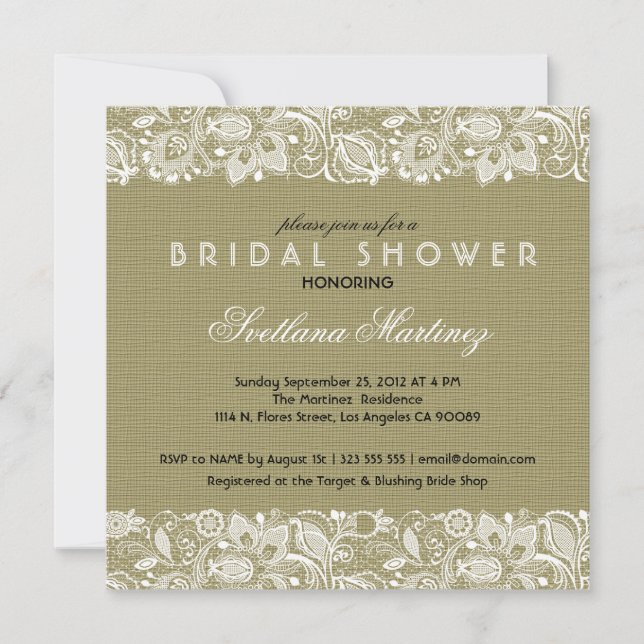 Invitación a la ducha de novia de linea beige y en (Anverso)