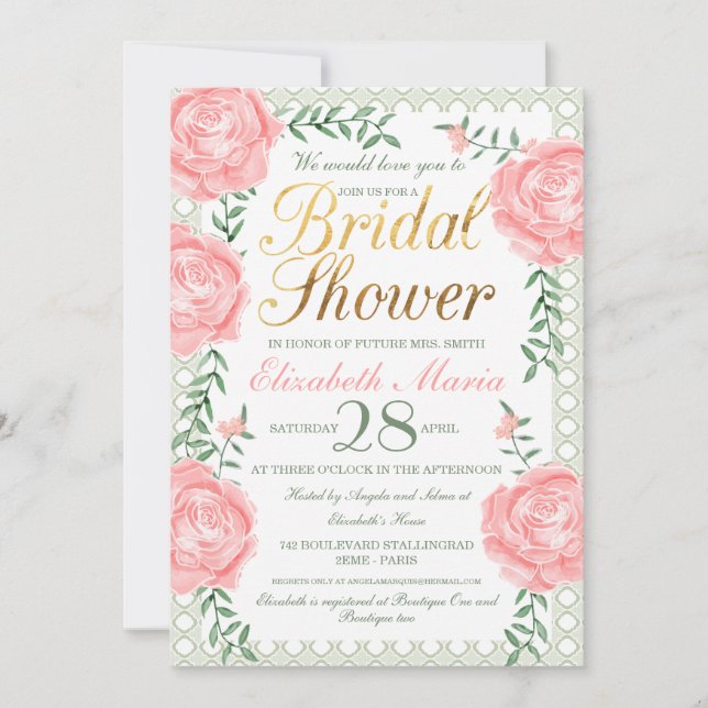 Invitación a la ducha de novia de los Rosas del ja (Anverso)