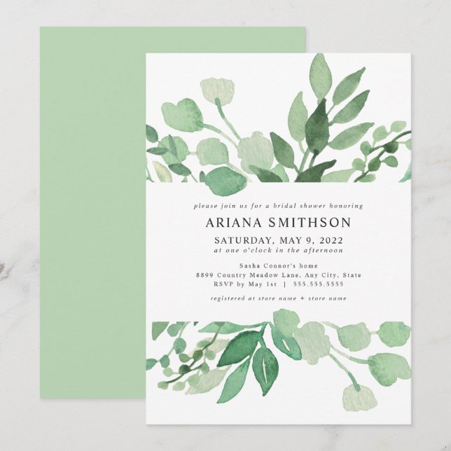 Invitación a la ducha de novia de Lush Greenery 41 (Anverso / Reverso)
