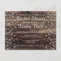 Invitación a la ducha de novia de madera de campo 