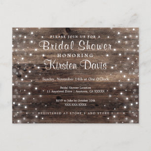 Invitación a la ducha de novia de madera de campo 