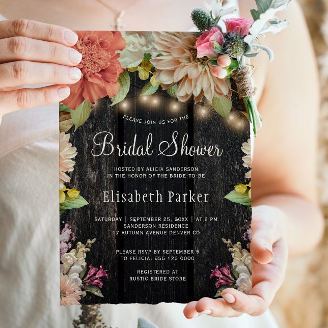 Invitación a la ducha de novia de madera floral rú (Subido por el creador)