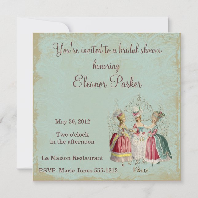 Invitación a la ducha de novia de Marie Antoinette (Anverso)