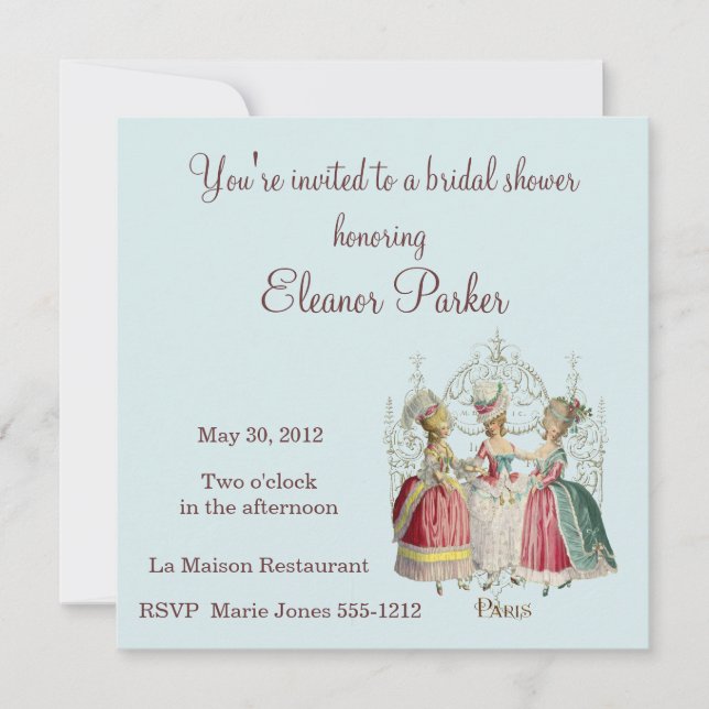 Invitación a la ducha de novia de Marie Antoinette (Anverso)