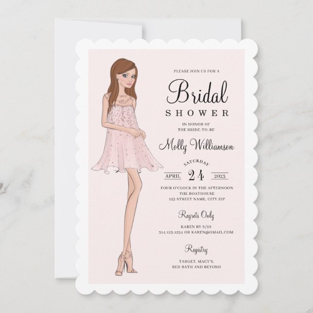 Invitación a la ducha de novia de moda (Anverso)