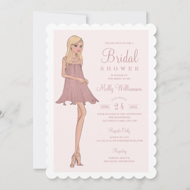 Invitación a la ducha de novia de moda (Anverso)