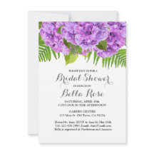Invitación a la ducha de novia de morada hidrangea