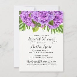 Invitación a la ducha de novia de morada hidrangea