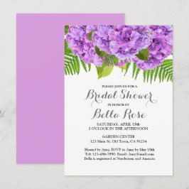 Invitación a la ducha de novia de morada hidrangea