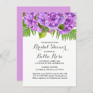Invitación a la ducha de novia de morada hidrangea