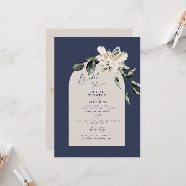 Invitación a la ducha de novia de Navy & Taupe Pam (Anverso/Reverso In Situ)