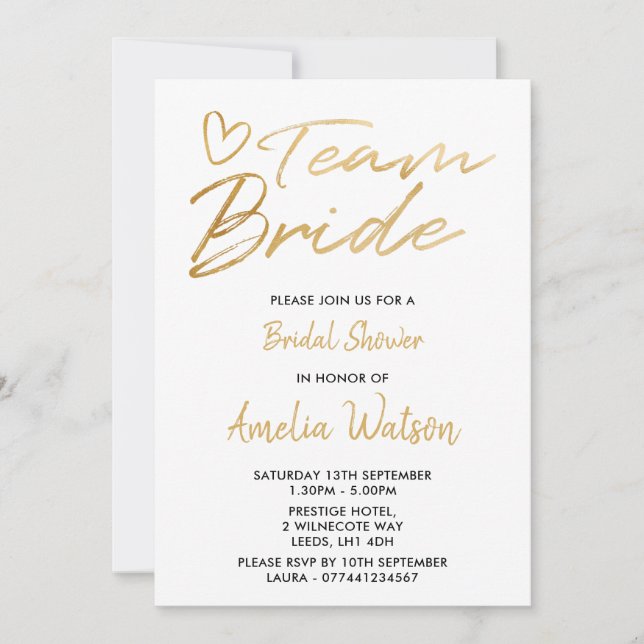 Invitación a la ducha de novia de oro de Team Brid (Anverso)