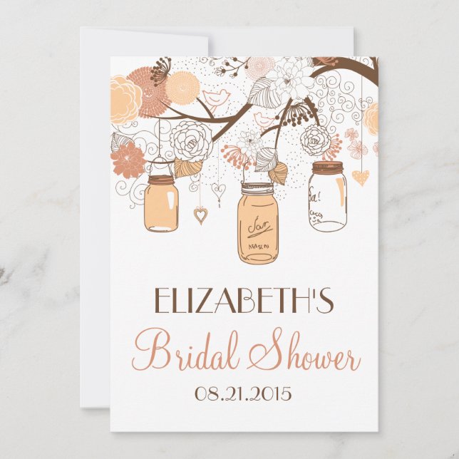 Invitación a la ducha de novia de Peach Mason Jars (Anverso)