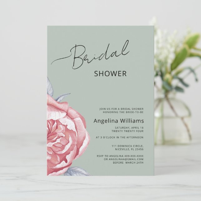 Invitación a la ducha de novia de Peonies (Anverso de pie)