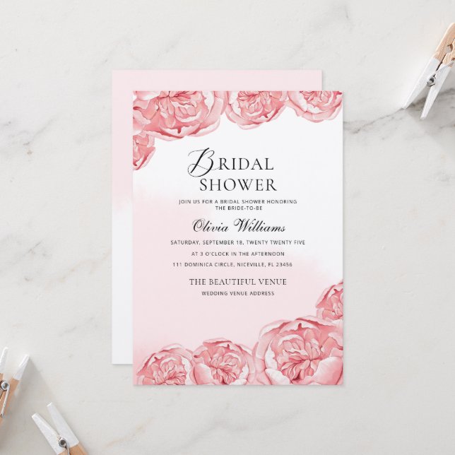 Invitación a la ducha de novia de Peonies (Anverso/Reverso In Situ)
