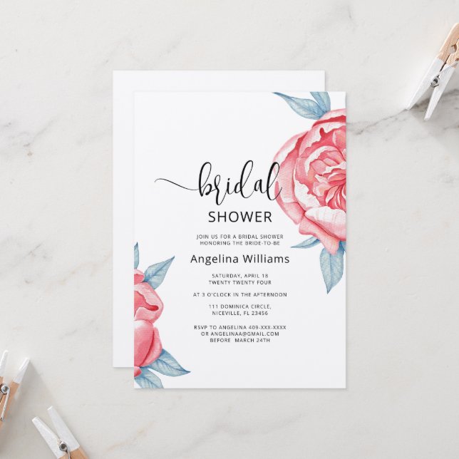 Invitación a la ducha de novia de Peonies (Anverso/Reverso In Situ)
