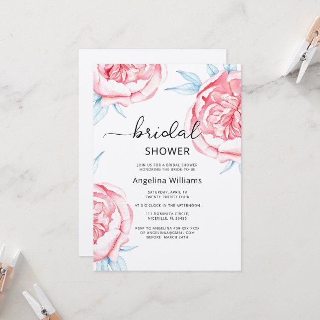 Invitación a la ducha de novia de Peonies (Anverso/Reverso In Situ)