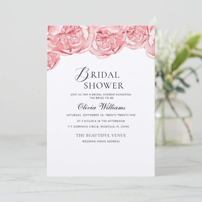 Invitación a la ducha de novia de Peonies (Anverso de pie)