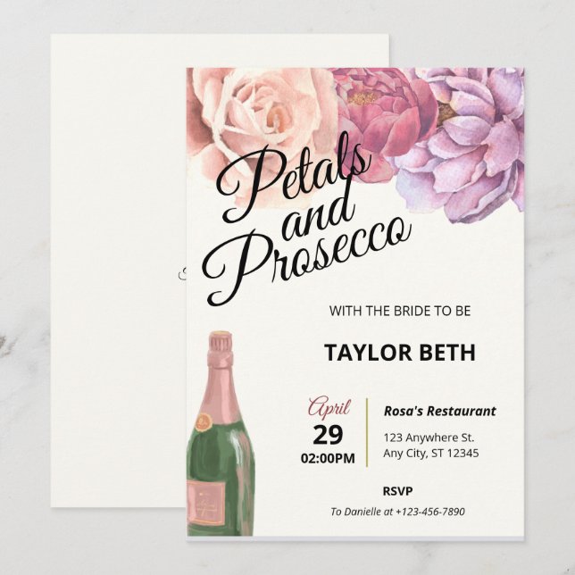 Invitación a la ducha de novia de Petals y Prosecc (Anverso / Reverso)