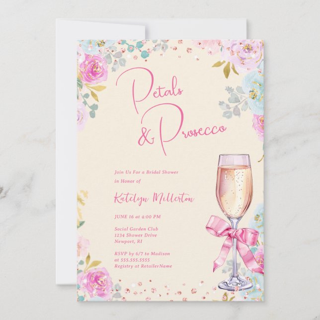 Invitación a la ducha de novia de Petals y Prosecc (Anverso)