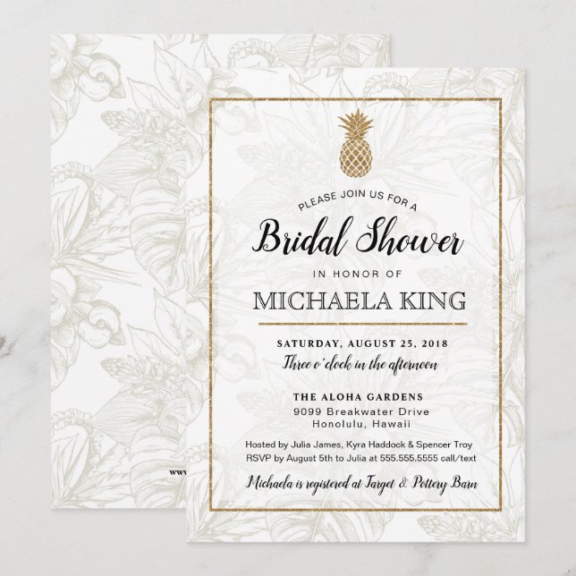 Invitación a la ducha de novia de piña tropical mo (Anverso / Reverso)