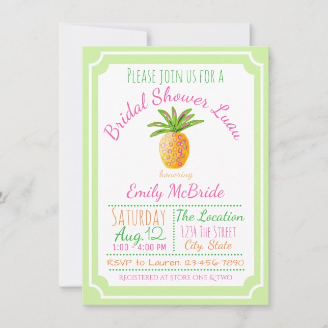 Invitación a la ducha de novia de Pineapple Luau (Anverso)