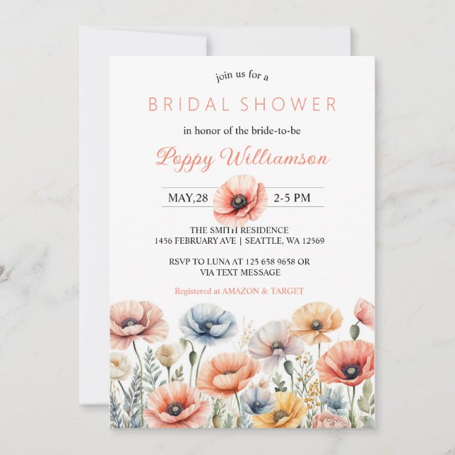 Invitación a la ducha de novia de POPPY Mason Jar (Anverso)
