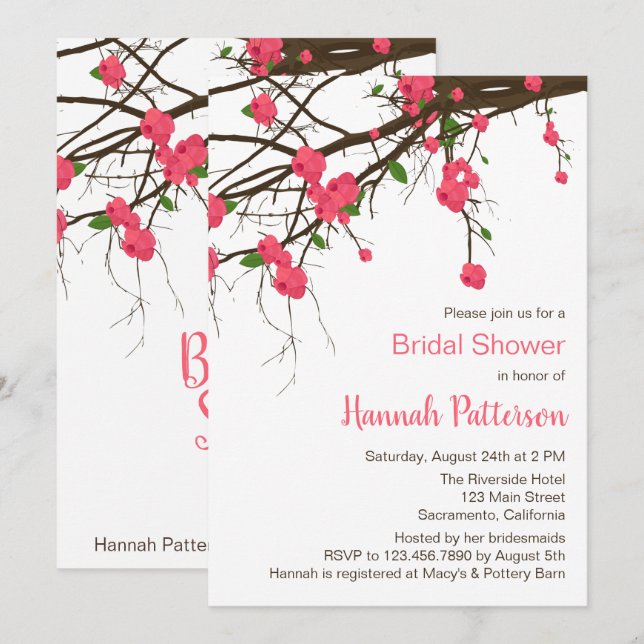 Invitación a la ducha de novia de rama floral (Anverso / Reverso)