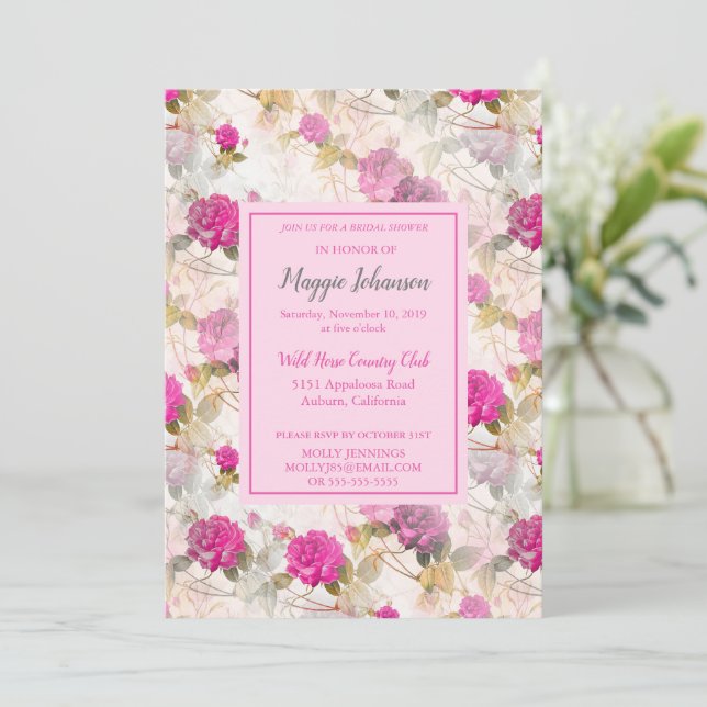Invitación a la ducha de novia de Rosas (Anverso de pie)