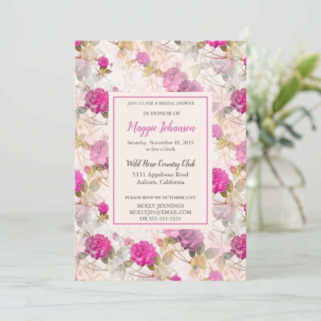 Invitación a la ducha de novia de Rosas (Anverso de pie)